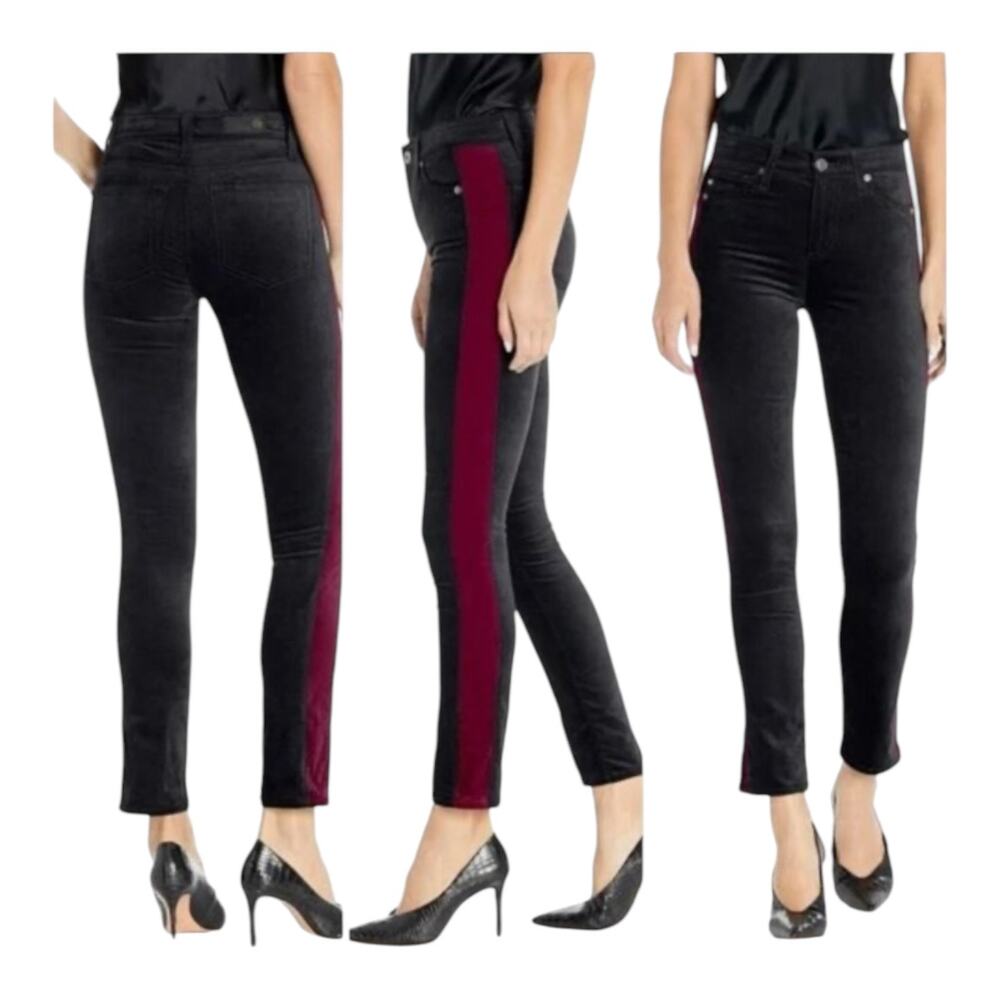 AG Adriano Goldschmeid Jeans The Mari Tuxedo stripe black red size 27
